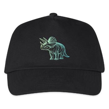 Triceratops Dinosaurier Zeichnung Farbverlauf Blau Grün - Kinder Basecap - Schwarz - Vorne