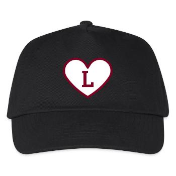 Buchstabe l Herz Sport Trend Burgund - Geschenkidee - Kinder Basecap - Schwarz - Vorne
