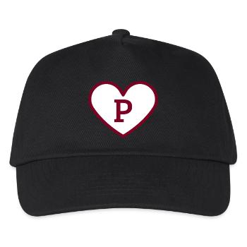 Buchstabe p Herz Sport trendy burgunderrot - Geschenkidee - Kinder Basecap - Schwarz - Vorne