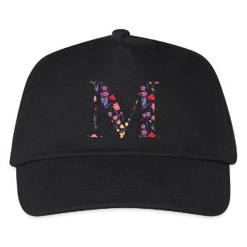 Personalisierter Blumenbuchstabe M - Geschenkidee - Kinder Basecap - Schwarz - Vorne