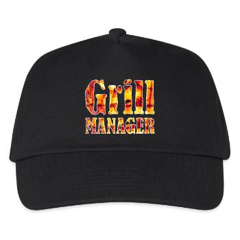 Grillmanager Grillen Grill Manager Grillschürze - Kinder Basecap - Schwarz - Vorne