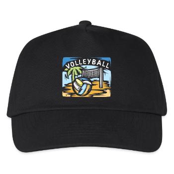 Volleyball Illustration mit Beachvolleyball Palme - Kinder Basecap - Schwarz - Vorne