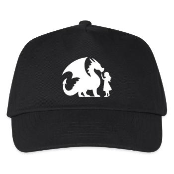 Mythischer Drache und Mädchen Silhouette Design - Kinder Basecap - Schwarz - Vorne