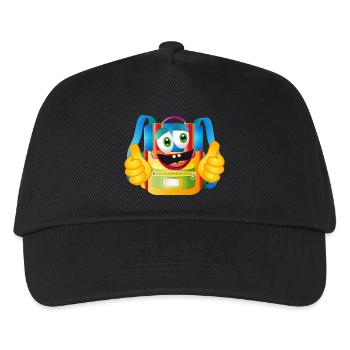 Lustiger Comic-Schulranzen mit Daumen hoch - Kinder Basecap - Schwarz - Vorne