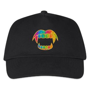 Regenbogen Glitzer Mund - Kinder Basecap - Schwarz - Vorne