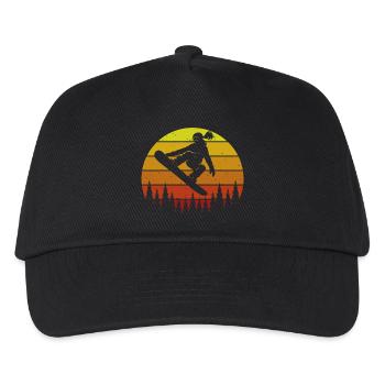 Retro Snowboarderin Slopestyle Wintersport Wald - Kinder Basecap - Schwarz - Vorne