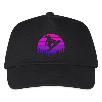 Retro Snowboarderin Slopestyle Wintersport Wald - Kinder Basecap - Schwarz - Vorne
