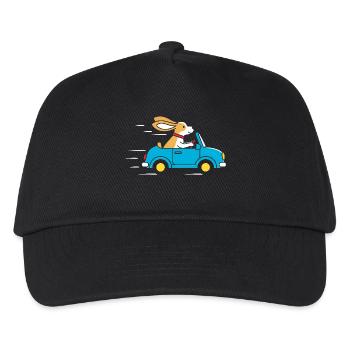 Hase im Cabrio: Fröhliche Fahrt - Kinder Basecap - Schwarz - Vorne