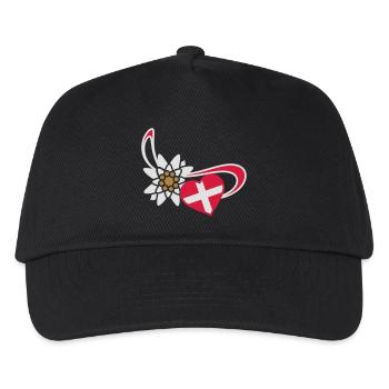 Herz mit Edelweiss Schweiz Fahne - Kinder Basecap - Schwarz - Vorne