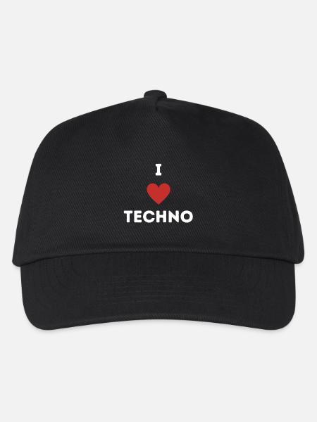 LOVE TECHNO – Techno Shirt Geschenk Raver - Kinder Basecap - Schwarz