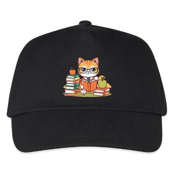 Zurück in die Schule: Fleißiger Katzen-Cartoon - Kinder Basecap - Schwarz - Vorne