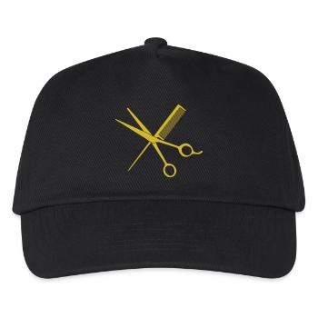 Stylisches Friseur-T-Shirt: Schere & Kamm - Kinder Basecap - Schwarz - Vorne