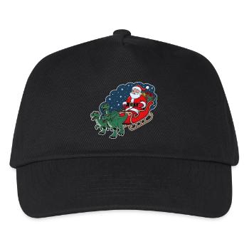 Santa Claus riding a sleigh pulled by dinosaurs - Kids’ Baseball Cap - black - Front