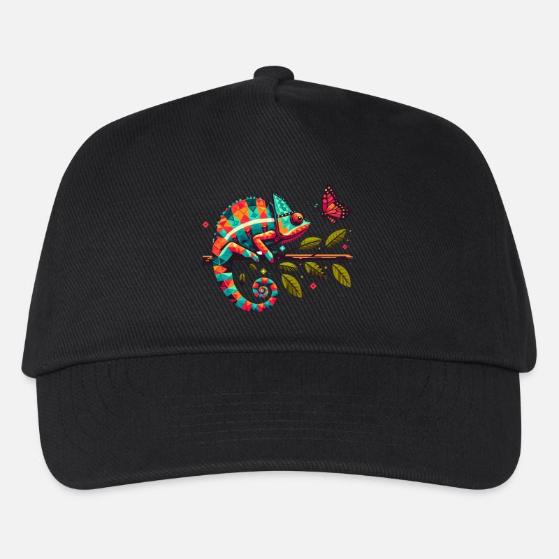 Bunter Chamäleon und Schmetterling - Kinder Basecap - Schwarz