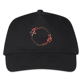 Hexagone doré à fleurs rouges et oranges - Casquette de baseball Enfant - noir - Devant