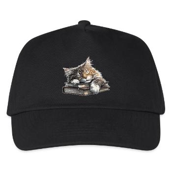 Cute Cat Sleeping on Book Pile - Kids’ Baseball Cap - black - Front