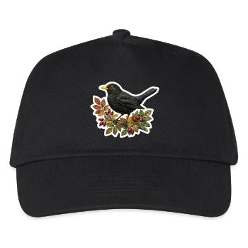 Heimische Amsel auf Hagebuttenzweig - Kinder Basecap - Schwarz - Vorne