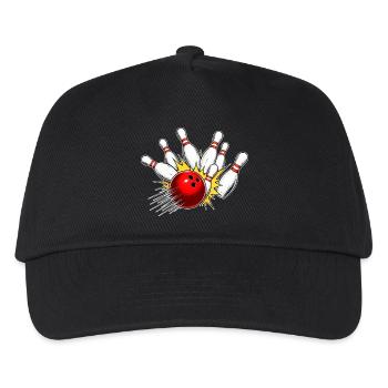 Bowling Strike – Kugel trifft alle Pins - Kinder Basecap - Schwarz - Vorne