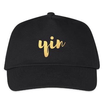 Yin (Yin und Yang) Gold Yoga Partnerlook - Kinder Basecap - Schwarz - Vorne
