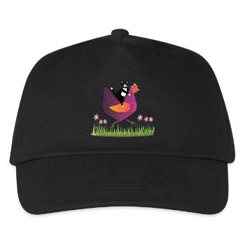 Hen Rider - Katze auf Huhn - Geschenkidee - Kinder Basecap - Schwarz - Vorne