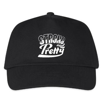 Strong And Pretty Lustiger Gym Fitness Spruch - Kinder Basecap - Schwarz - Vorne