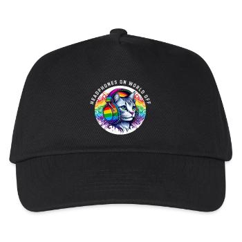 Gay Pride. Kopfhörer an Welt aus - Kinder Basecap - Schwarz - Vorne