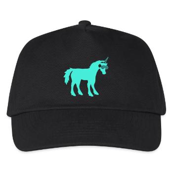Cooles Cyan DJ Einhorn Fabelwesen Party Club Musik - Kinder Basecap - Schwarz - Vorne