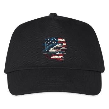 Hai mit Usa Flagge - Kinder Basecap - Schwarz - Vorne