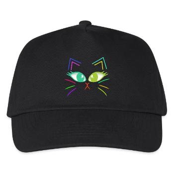 Katzen Katze Katzengesicht Retro 80er 90er - Kinder Basecap - Schwarz - Vorne