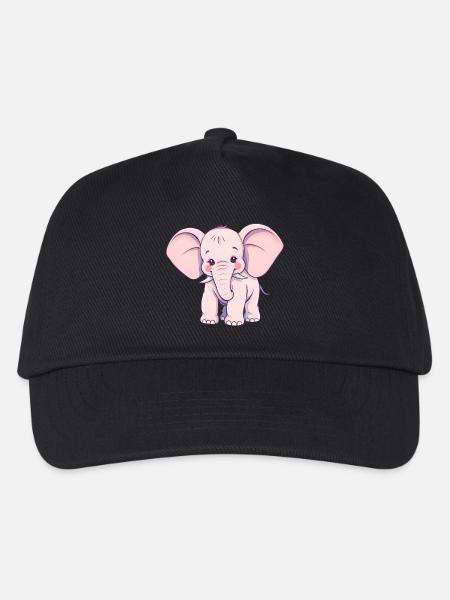 Verspielter rosa Elefant mit blauem Schwanz - Kinder Basecap - Schwarz