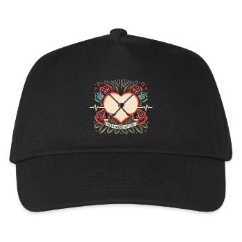 Eishockey Herzschlag Tattoo Rosen Hockey Puls - Kinder Basecap - Schwarz - Vorne