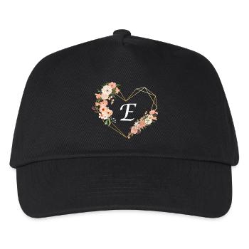 Buchstabe e florales goldenes Herz - Kinder Basecap - Schwarz - Vorne