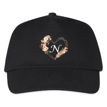 Lettre n cœur doré floral - Casquette de baseball Enfant - noir - Devant