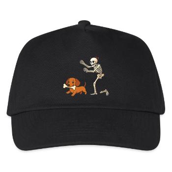 Humor Skeleton Chases Dachshund Dog - Kids’ Baseball Cap - black - Front