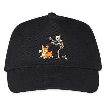 Skeleton Chases Corgi Dog Humor - Kids’ Baseball Cap - black - Front