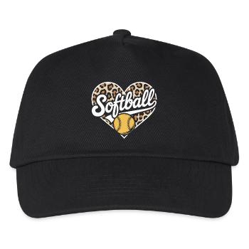 Leopard Muster Softball Herz Design - Kinder Basecap - Schwarz - Vorne