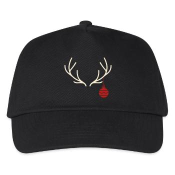 Geweih mit roter Weihnachtskugel – Yule Stil - Kinder Basecap - Schwarz - Vorne
