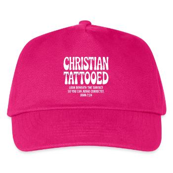 Christian Tattooed Verse Typography - Kids’ Baseball Cap - fuchsia - Front