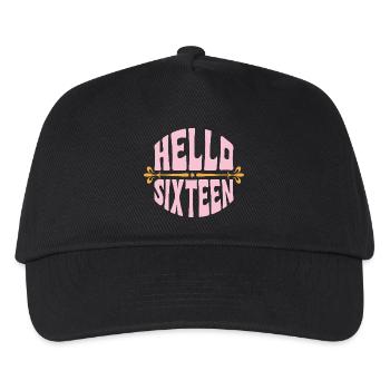 Hello Sixteen Retro Pink Birthday - Kids’ Baseball Cap - black - Front