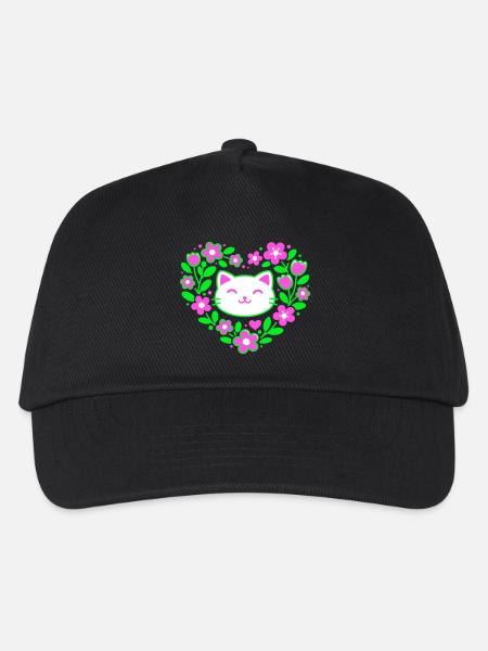 Flower-Heart-Cat - Kinder Basecap - Schwarz