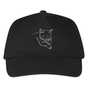 Sleeping cat tomcat silhouette from white line - Kids’ Baseball Cap - black - Front