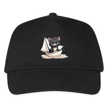 Cute cat on sailing dinghy - Kids’ Baseball Cap - black - Front