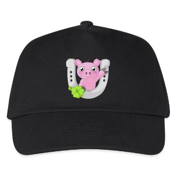 Glücks Comic Schweinchen - Kinder Basecap - Schwarz - Vorne
