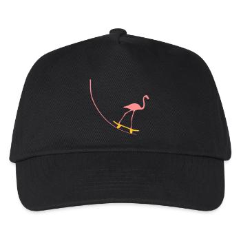Flamingo auf Skateboard - Kinder Basecap - Schwarz - Vorne