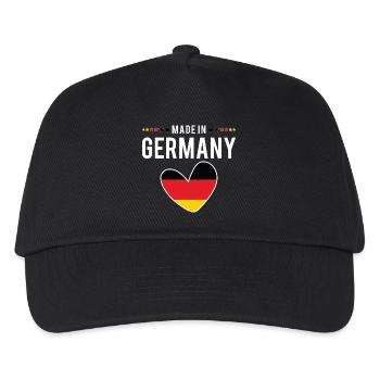 Made in Germany, Deutsche Flagge Herz, Männer Frauen Kinder - Kinder Basecap - Schwarz - Vorne
