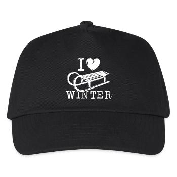 i love winter snow sleigh heart love symbol - Kids’ Baseball Cap - black - Front