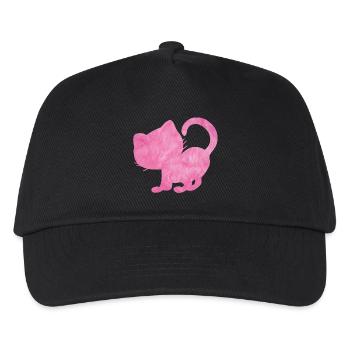 Katze Silhouette flauschig rosa pink Katzenliebe - Kinder Basecap - Schwarz - Vorne