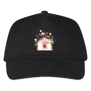 floraler Briefumschlag mit Blüten und Siegel - Kinder Basecap - Schwarz - Vorne