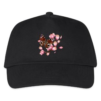 Butterfly Peacock Eye with Magnolia in Pink - Kids’ Baseball Cap - black - Front