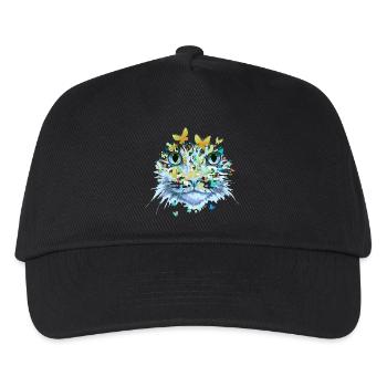Katze Katzengesicht Katzen Kätzchen Blumen Insekt - Kinder Basecap - Schwarz - Vorne